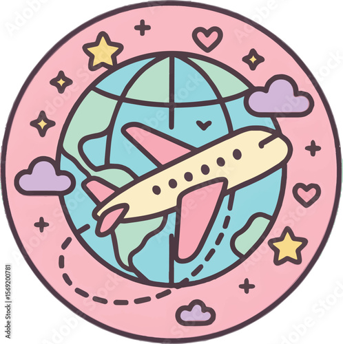 Playful travel doodles in line art or flat vector style featuring World Tourism Day, wanderlust, and vacation themes