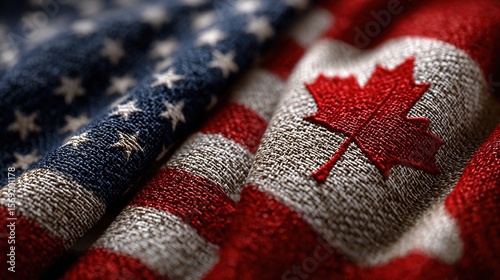 United States and Canada Flags Crossed, Symbolizing Trade Partnership and Market Agreement. International Relations and Economic Cooperation Concepts.