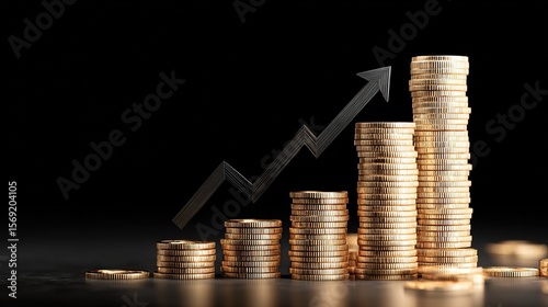 Rising Financial Growth Represented by Coins and Arrow, Symbolizing Increase in Business Profits and Economic Success.