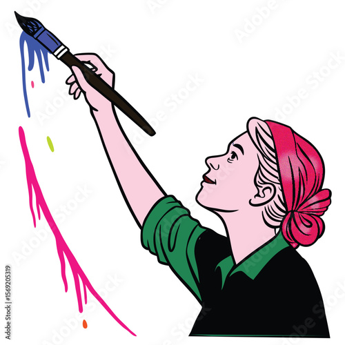 Adobe Illustrator Artwork artist with brush and paint dripping in sketchy style