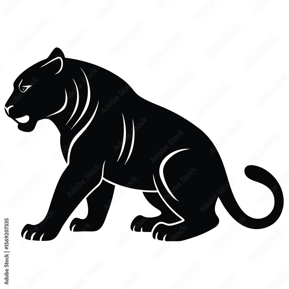 Obraz premium Crouching Tiger Silhouette Vector Illustration in Hunting Stance Design