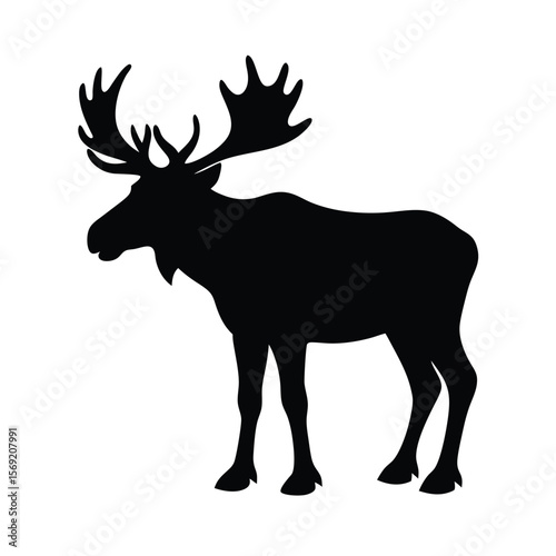 Moose Silhouette with Large Antlers in Profile Despite Being Labeled as Dog Illustration