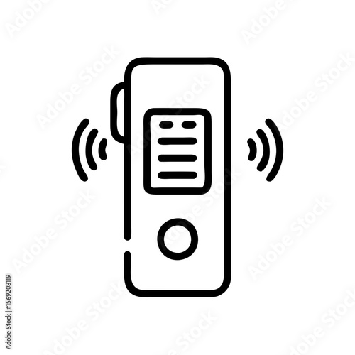 Voice recorder icon in simple line style with sound waves  