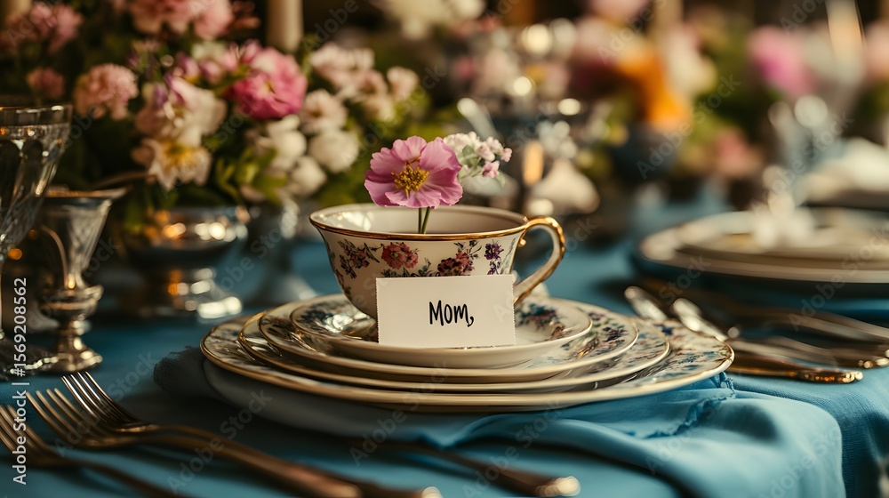 Fototapeta premium Beautifully set table floral teacup illustration images