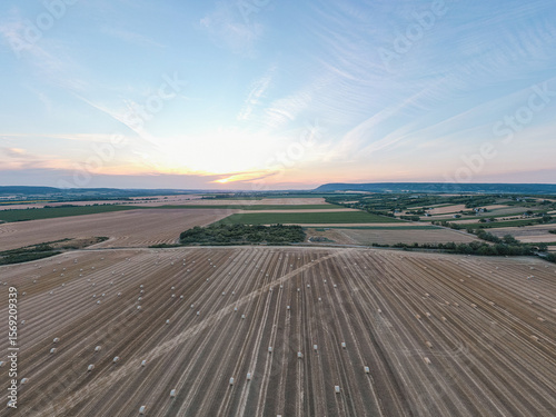 Straw bales with sunset