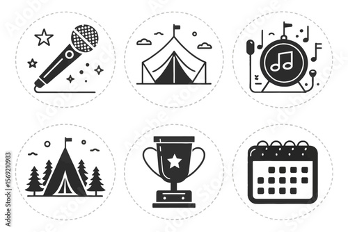 camping icons set