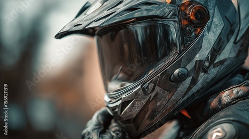 Motorcycle racer : Close up shot. Ai generative.
