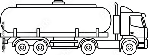A line drawing of a tanker truck, showcasing its large cylindrical tank and multiple axles.
