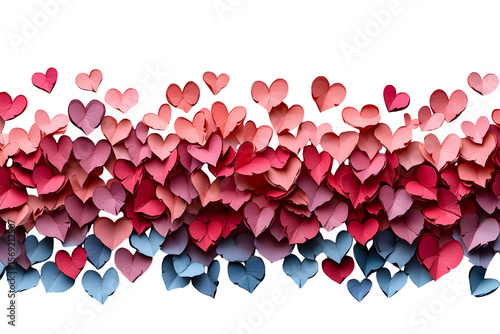 Red and pink paper hearts flat lay, Valentine’s Day love theme isolated on white