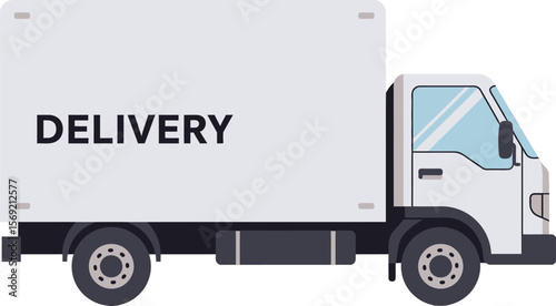 A white delivery truck, side profile view, ready for transport and delivery services.