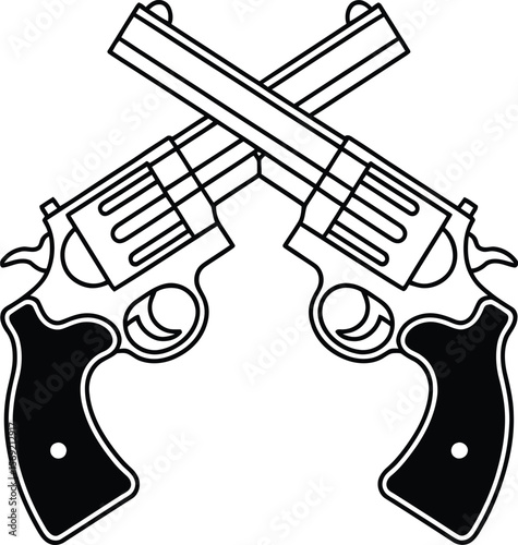 Vector Crossed Revolvers with Grips: Wild West Graphic.