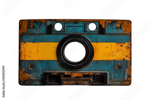 Retro cassette tape with faded label nostalgic music icon isolated on white background