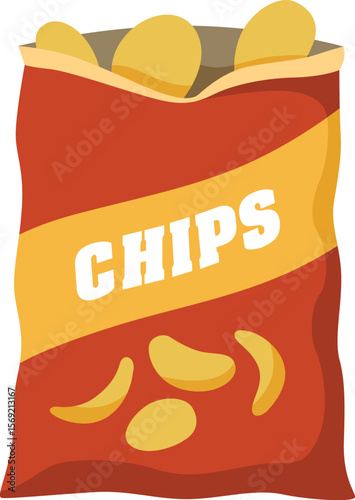 Crispy Golden Potato Chips Bag Illustration