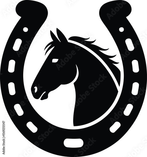 Vector Lucky Horse Shoe Icon: Western Equine Graphic.