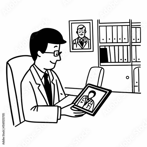 Doctor with digital tablet in his office