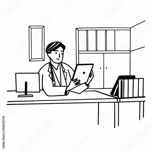 Doctor with digital tablet in his office