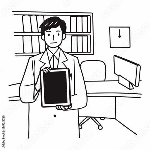 Doctor with digital tablet in his office