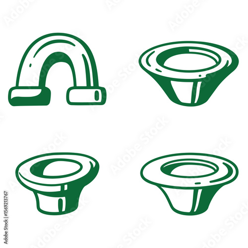 Green line art plumbing and mechanical components isolated on white background for design