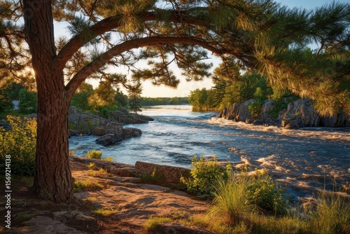 Minnesota Park Scenic Sunrise with Pine Trees in Summer Setting