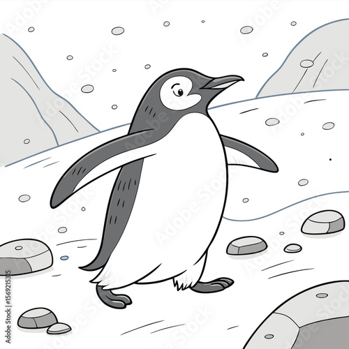Penguin Walking on Ice: An adorable penguin chick takes a stroll across a snowy landscape, showcasing its charming waddle and captivating cuteness.