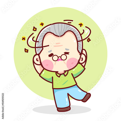 Dizzy Old Man Cartoon Illustration