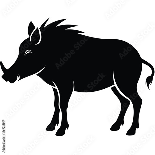 Warthog Silhouette Vector Illustration with Tusks in Side View Wildlife Art