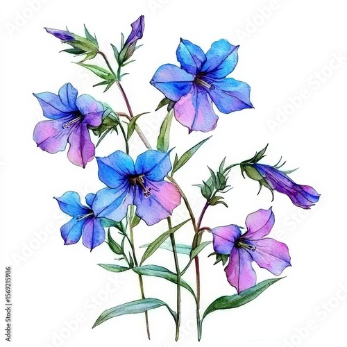 Captivating beauty of the blue lobelia in watercolor.