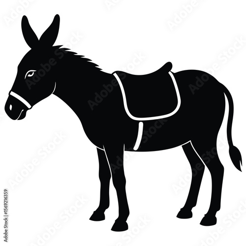 Donkey Silhouette with Saddle Design for Western Farm or Animal Themes