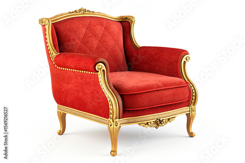 King size.Comfortable red rich golden armchair.Rest,relaxation