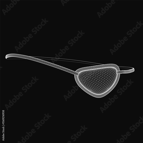 A black eyepatch with a white line art patch on one eye, outlined in clean vector style on a dark background. The minimalist design features smooth curves, sharp details, and bold contrast, creating.