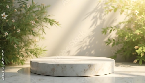 White podium with soft shadow, minimalist display