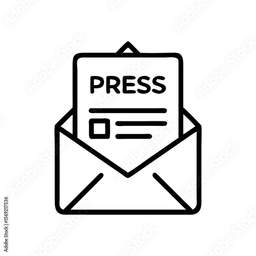 Press release document inside an envelope representing communication concept  