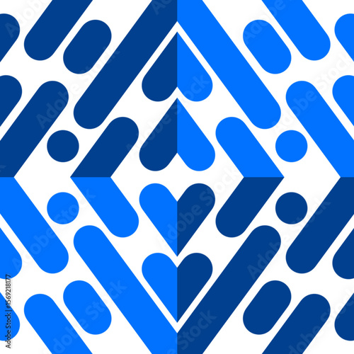 Geometric pattern featuring repeating shapes in varying shades of blue