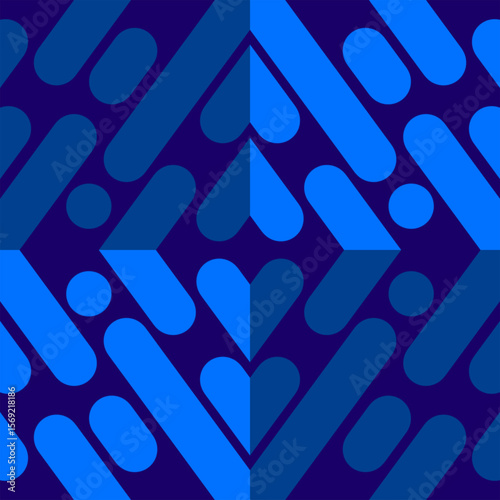 Geometric pattern featuring repeating shapes in varying shades of blue
