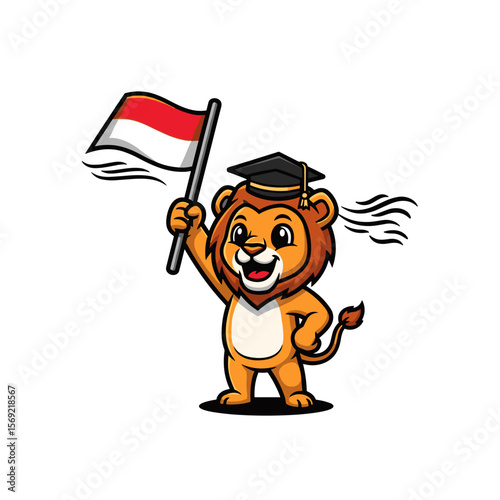 Lion cartoon graduation flag