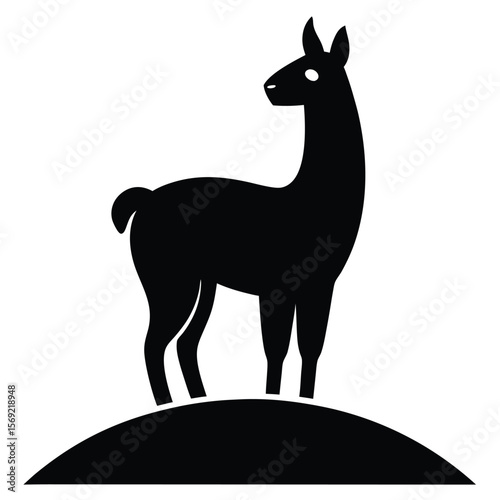 Llama Silhouette Standing on a Hill Elegant Vector Illustration