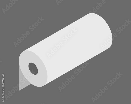 Clean, minimalist isometric illustration of a roll of paper against a gray background.  Perfect for concepts of simplicity, freshness, or new beginnings.
