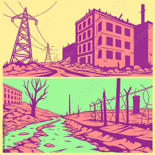 An abstract Dadaist collage in neon tones and 4K resolutions of a post-apocalyptic world.
