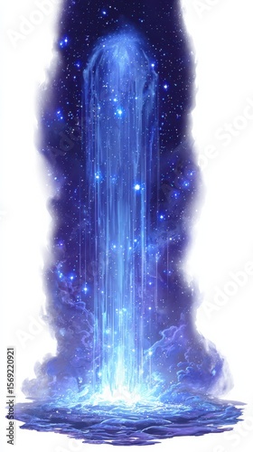 Majestic Cosmic Waterfall with Stars and Ethereal Glow
