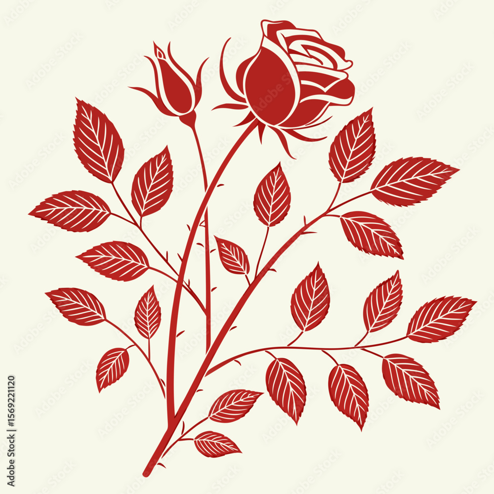 Fototapeta premium a red rose with leaves 