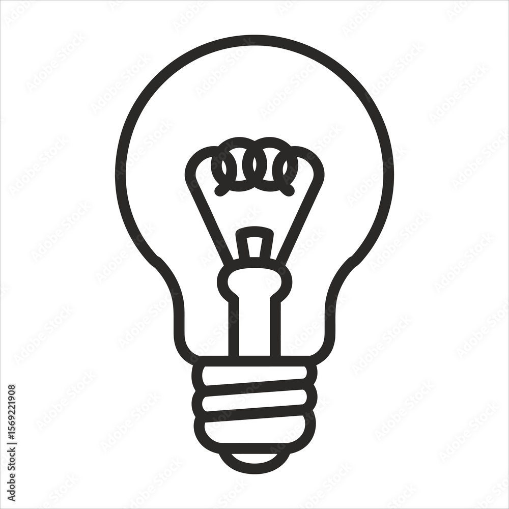 Obraz premium Simple black line art icon of an incandescent light bulb on a white background