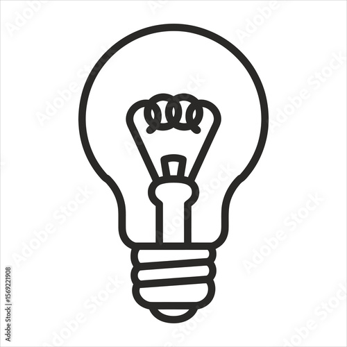 Simple black line art icon of an incandescent light bulb on a white background