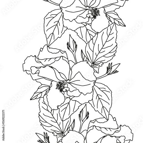 Abstract floral background. Rose branch and leaves. Coloring page for adults and children.
