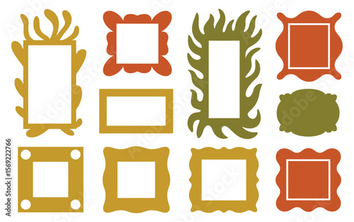 Colorful decorative picture frames set, mustard yellow burnt orange and olive green
