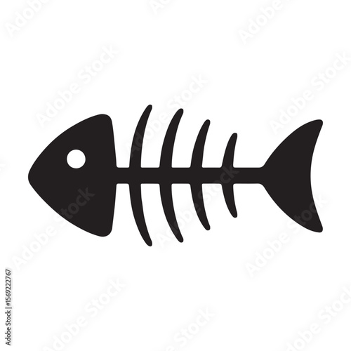 Fish Bone Skeleton Icon Black Silhouette Vector Isolated Clipart

