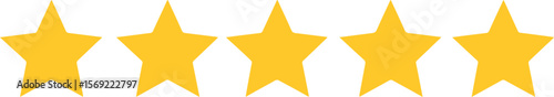 Five Star Rating Icon Yellow Stars Flat Vector Illustration Isolated

