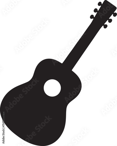 Black Acoustic Guitar Silhouette Icon Vector Illustration

