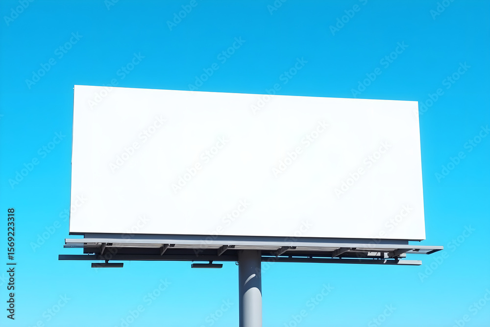 Fototapeta premium billboard, clear sky, blue sky, while sign, outdoor advertisement, empty space, digital display, clear frame, green trees, urban landscape