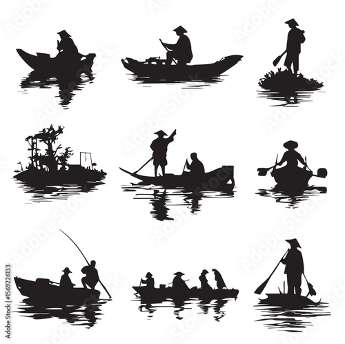 boating silhouette set, Black & White silhouette set
