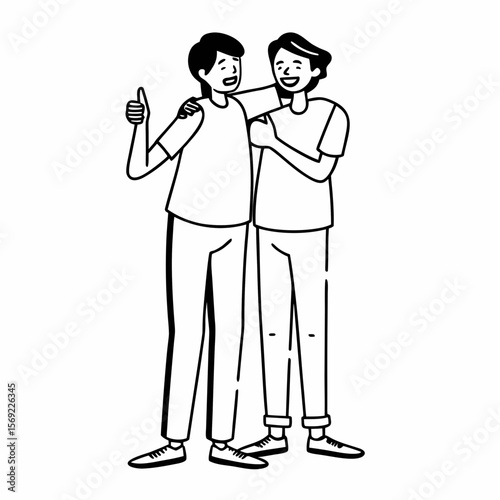 Funny best friends laughing cheerfully while standing together in a studio